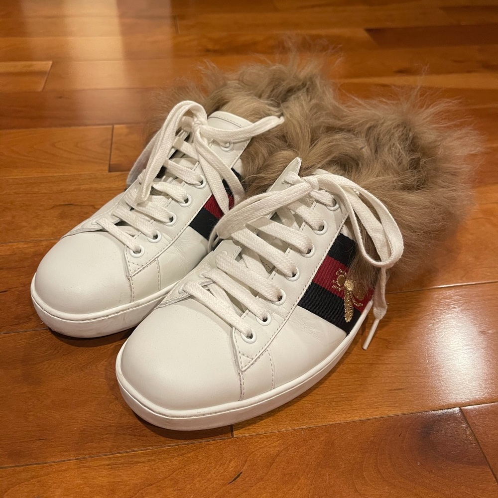 Gucci Ace Sneaker with Fur - WORN TWICE - Sz 6M/8W